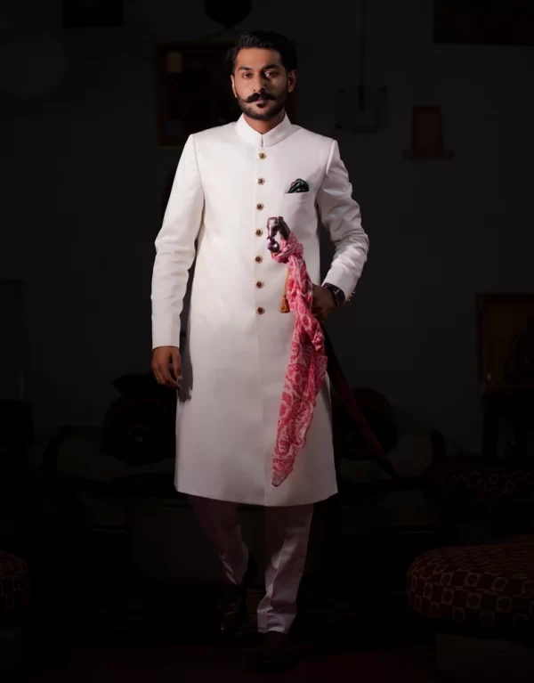 Majestic White Achkan