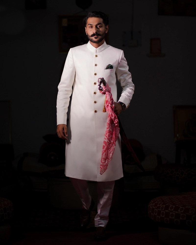 Majestic White Achkan
