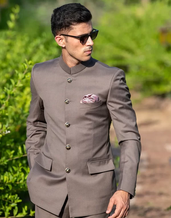 Silent Honor Mocha Grey Bandhgala Suit