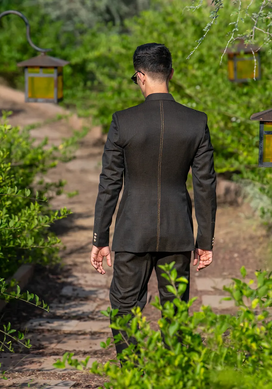 Tiger Battalion Luxury Textured Brown Bandhgala Suit - Image 4