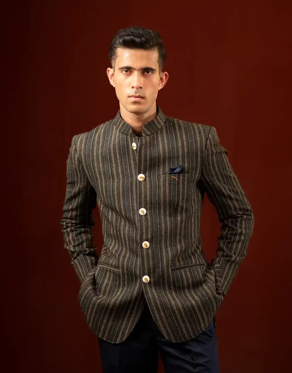 Khukri Crest Olive Tweed Bandhgala Suit