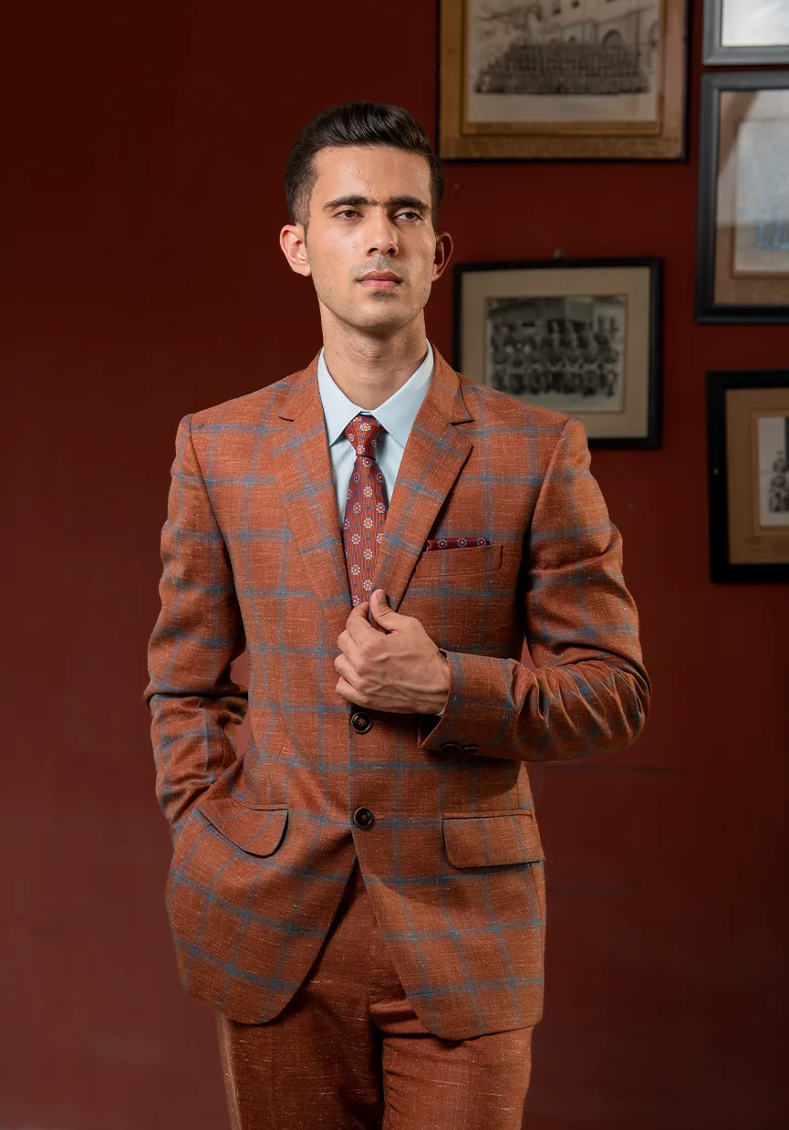 Sovereign Rust Plaid Blazer Suit Set - Image 2