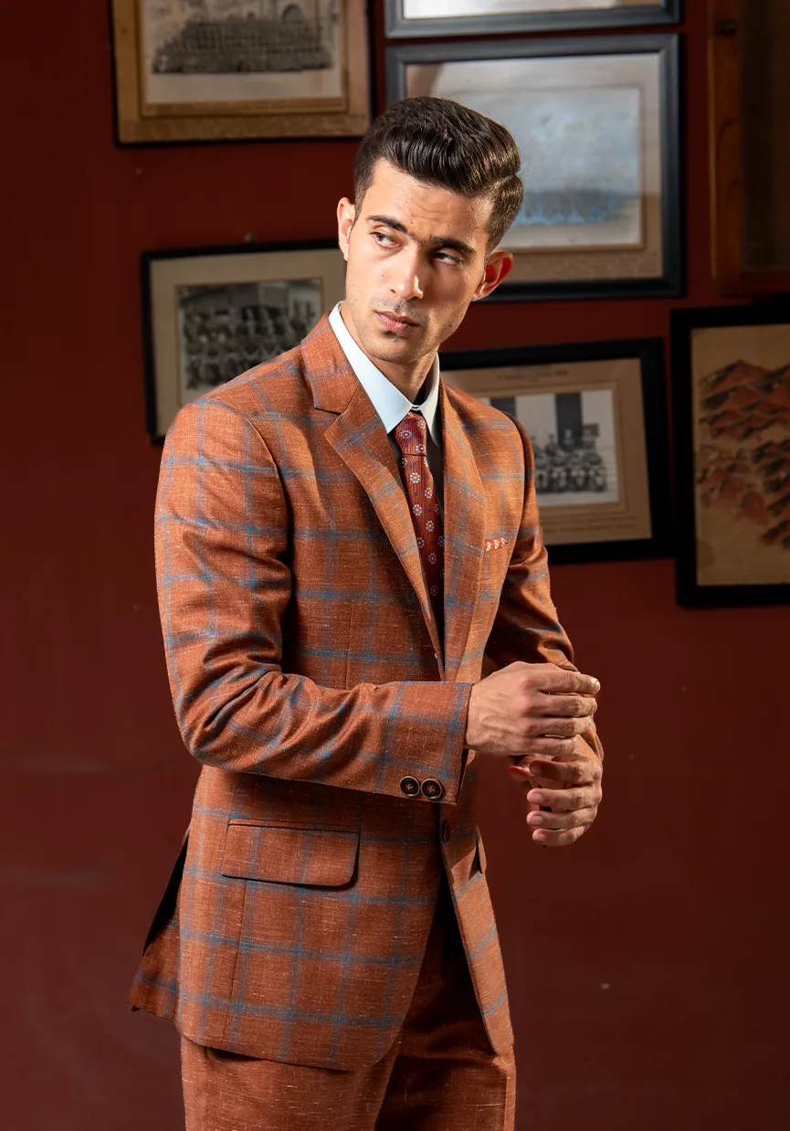 Sovereign Rust Plaid Blazer Suit Set - Image 3