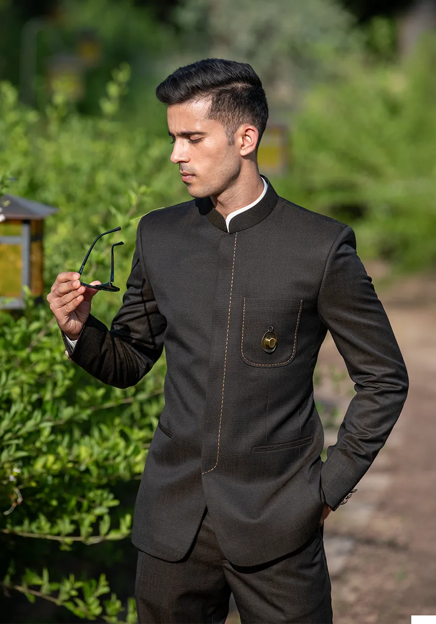 Tiger Battalion Luxury Textured Brown Bandhgala Suit - Image 2