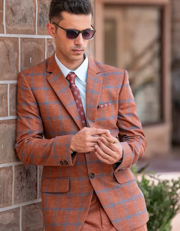 Sovereign Rust Plaid Blazer Suit Set