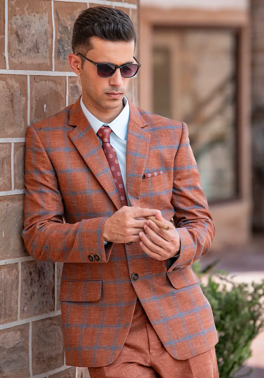 Sovereign Rust Plaid Blazer Suit Set